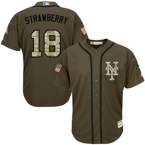 Mets #18 Darryl Strawberry Green Salute to Service Stitched MLB Jersey